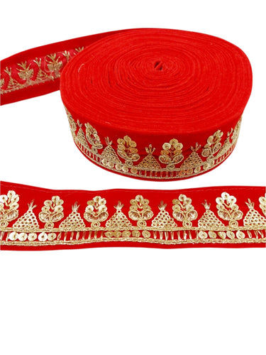 Floral Embroidered Velvet Fabric Sequins Trim Indian Sari Border, Sequin Trimming, Sequinned Lace
